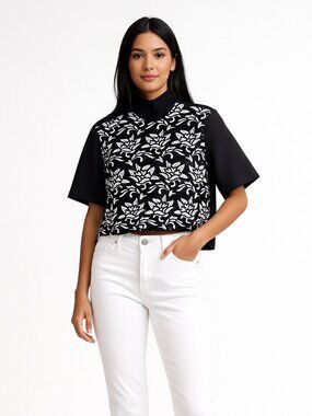 Sandro white black floral lace fabric top size 1